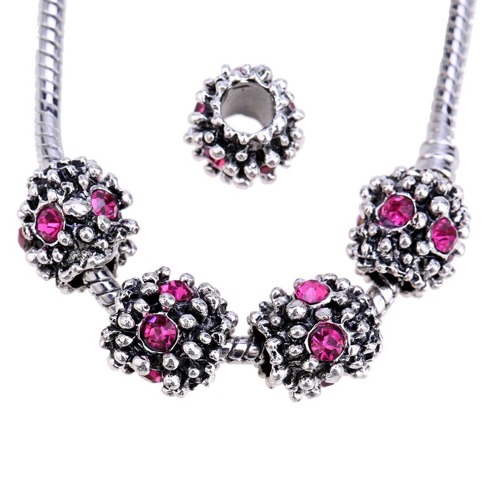 9420 Pink Crystal Beads, Silver Color Charms, Tibetan Spacer Beads